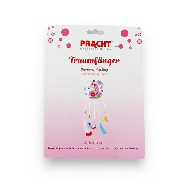 Diamond Painting Traumfänger Einhorn mit Blumen 15cm