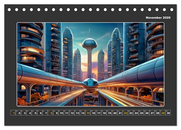 Produktbild: Zukunftsvision Megacity (Tischkalender 2026 DIN A5 quer), CALVENDO Monatskalender