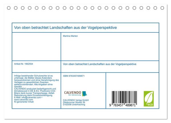 Produktbild: Von oben betrachtet Landschaften aus der Vogelperspektive (Tischkalender 2026 DIN A5 quer), CALVENDO Monatskalender