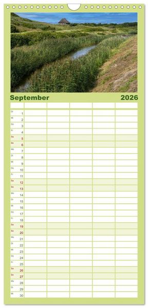 Produktbild: Familienplaner 2026 - D&auml;nemarks Nordseek&uuml;ste - von Esbjerg bis Sondervig mit 5 Spalten (Wandkalender, 21 x 45 cm) CALVENDO