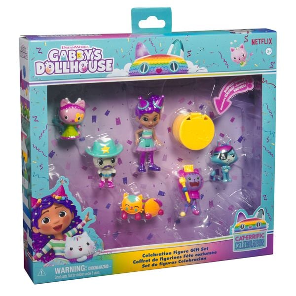 Produktbild: Gabby's Dollhouse, Party-Figuren Geschenkset, Party Gabby mit 6 Katzen-Figuren im festlichen Outfit