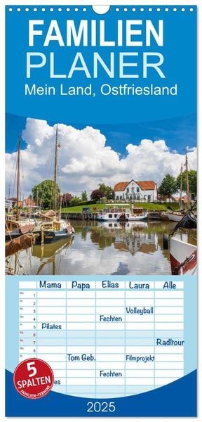 Familienplaner 2025 - Mein Land, Ostfriesland mit 5 Spalten (Wandkalender, 21 x 45 cm) CALVENDO