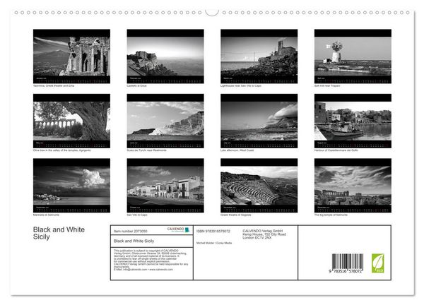 Produktbild: Black and White Sicily (High Quality Premium Wall Calendar 2026 DIN A2 landscape),CALVENDO 12 Month Wall Calendar