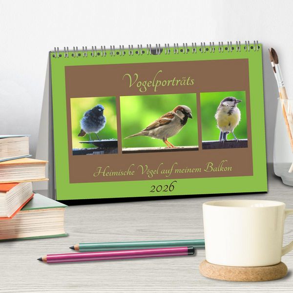 Produktbild: Vogelportr&auml;ts - Heimische V&ouml;gel auf meinem Balkon (Tischkalender 2026 DIN A5 quer), CALVENDO Monatskalender