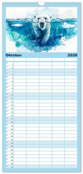 Produktbild: Familienplaner 2026 - Eisige Polarkreise - Faszination der polaren Tierwelt mit 5 Spalten (Wandkalender, 21 x 45 cm) CALVENDO