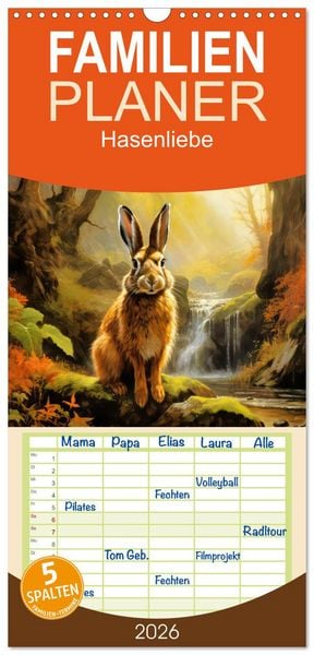 Produktbild: Familienplaner 2026 - Hasenliebe mit 5 Spalten (Wandkalender, 21 x 45 cm) CALVENDO