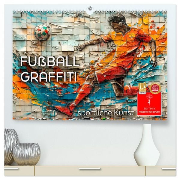 Produktbild: Fu&szlig;ball Graffiti - sportliche Kunst (hochwertiger Premium Wandkalender 2026 DIN A2 quer), Kunstdruck in Hochglanz
