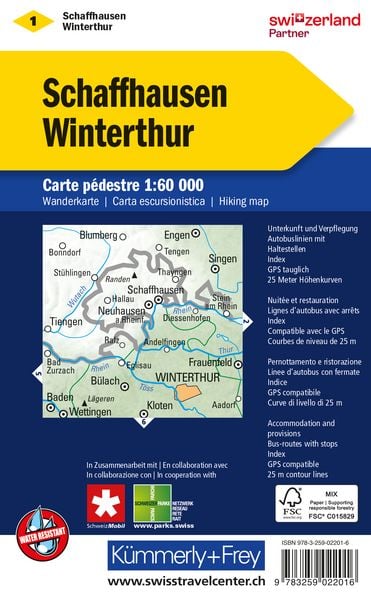 Produktbild: K&uuml;mmerly+Frey Wanderkarte 1 Schaffhausen, Winterthur 1:60.000