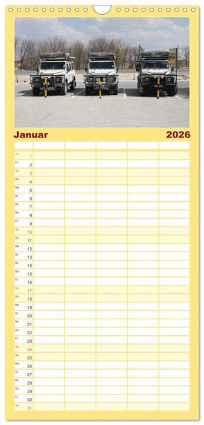 Produktbild: Familienplaner 2026 - Land Rover Defender - Unterwegs in Afrika mit 5 Spalten (Wandkalender, 21 x 45 cm) CALVENDO