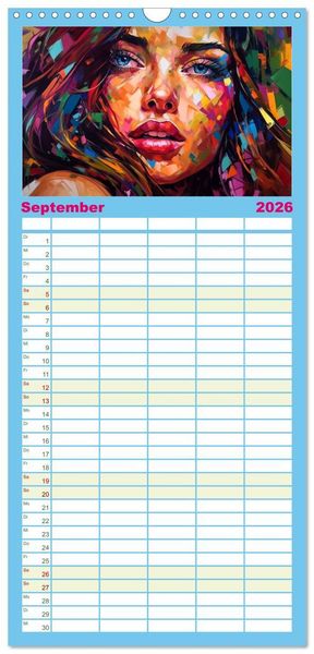 Produktbild: Familienplaner 2026 - Farbenfroh Weiblich mit 5 Spalten (Wandkalender, 21 x 45 cm) CALVENDO