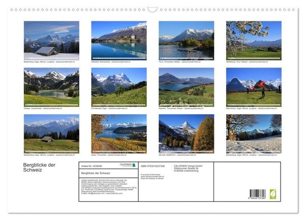Produktbild: Bergblicke der Schweiz (Wandkalender 2026 DIN A2 quer), CALVENDO Monatskalender