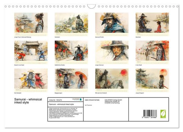 Produktbild: Samurai - whimsical inked style (Wandkalender 2026 DIN A3 quer), CALVENDO Monatskalender