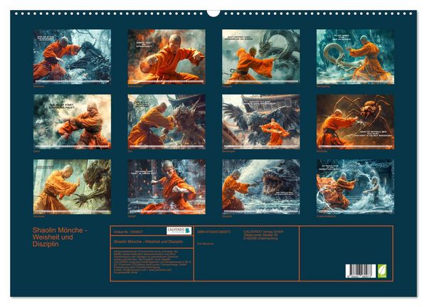 Produktbild: Shaolin M&ouml;nche - Weisheit und Disziplin (Wandkalender 2026 DIN A2 quer), CALVENDO Monatskalender