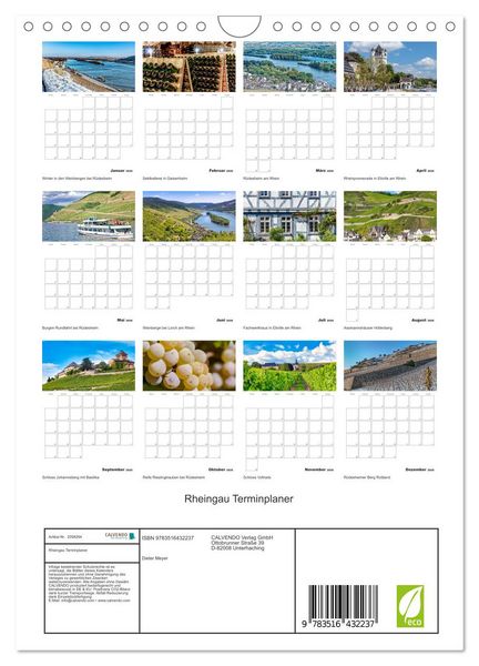 Produktbild: Rheingau Terminplaner (Wandkalender 2026 DIN A4 hoch), CALVENDO Monatskalender