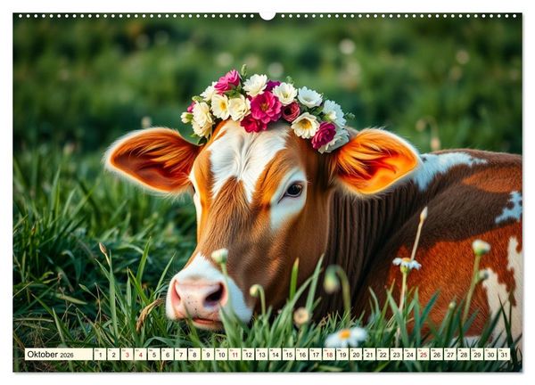 Produktbild: Zauberhaft geschm&uuml;cktes Milchvieh (hochwertiger Premium Wandkalender 2026 DIN A2 quer), Kunstdruck in Hochglanz