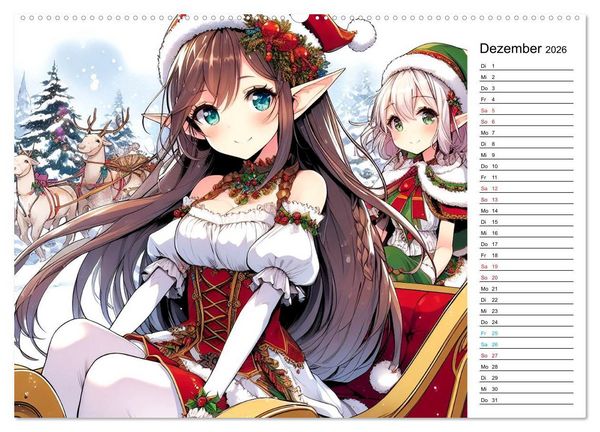 Produktbild: Bezaubernde Manga Elfen (hochwertiger Premium Wandkalender 2026 DIN A2 quer), Kunstdruck in Hochglanz