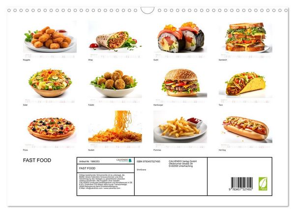 Produktbild: FAST FOOD (Wandkalender 2026 DIN A3 quer), CALVENDO Monatskalender
