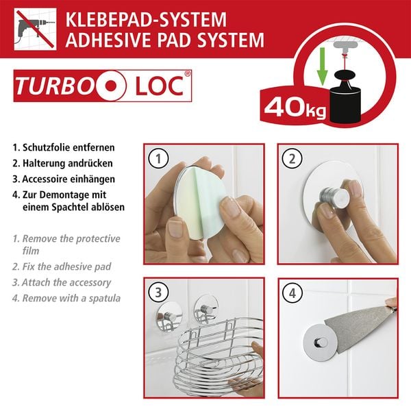 Turbo-Loc® Edelstahl Haartrocknerhalter, rostfrei, Befestigen ohne bohren