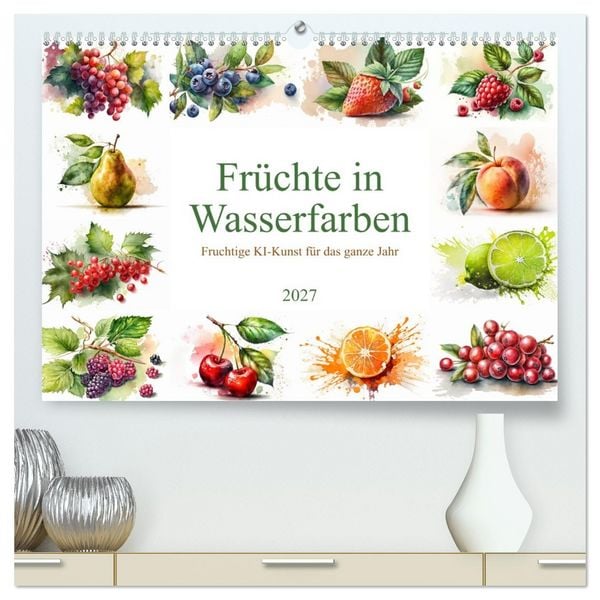 Produktbild: Fr&uuml;chte in Wasserfarben - Fruchtige KI-Kunst f&uuml;r das ganze Jahr (hochwertiger Premium Wandkalender 2027 DIN A2 quer), Kunstdruck in Hochglanz