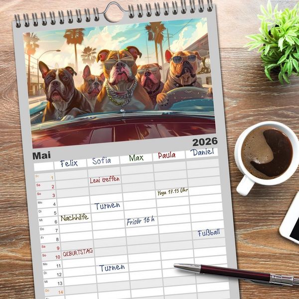 Produktbild: Familienplaner 2026 - Gangsterhunde - KI-Bilder mit 5 Spalten (Wandkalender, 21 x 45 cm) CALVENDO