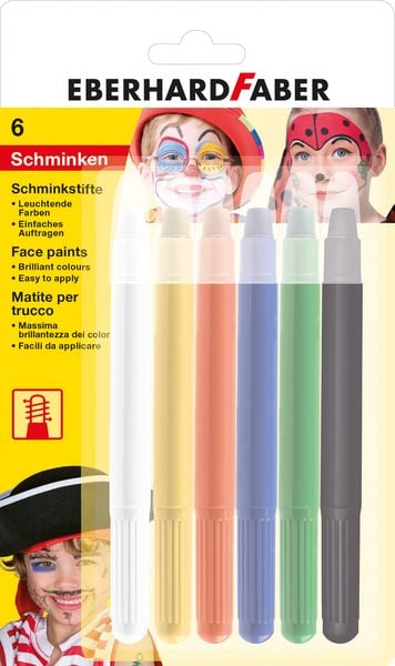 Produktbild: Eberhard Faber 579107 - Schminkstifte 6er Set, drehbar mit Stiftkappe, inkl. Deutschland FAN Farben: schwarz, rot, gelb (gold)