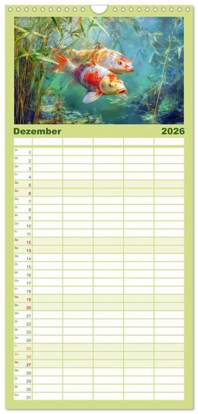 Produktbild: Familienplaner 2026 - Kois - Ein Juwel unter Fischen mit 5 Spalten (Wandkalender, 21 x 45 cm) CALVENDO