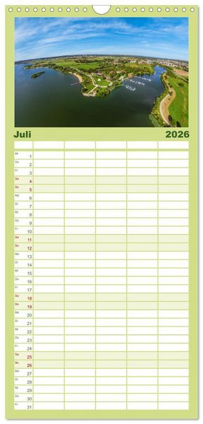 Produktbild: Familienplaner 2026 - Meine Heimat von oben ... Luftaufnahmen vom Fr&auml;nkischen Seenland mit 5 Spalten (Wandkalender, 21 x 45 cm) CALVENDO