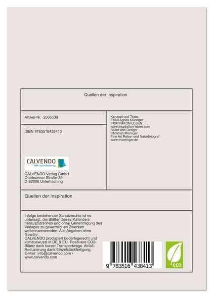 Produktbild: Quellen der Inspiration (Tischkalender 2026 DIN A5 hoch), CALVENDO Monatskalender