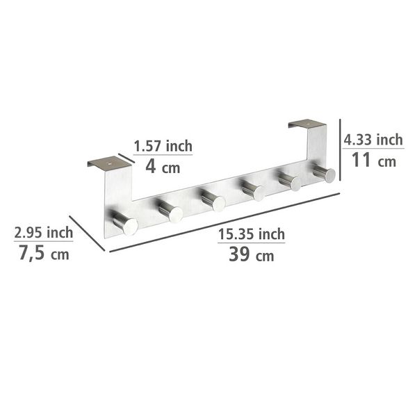 Produktbild: T&uuml;rgarderobe Edelstahl Mod. Celano 4 cm, 6 Haken, f&uuml;r T&uuml;rfalzst&auml;rken bis 4 cm