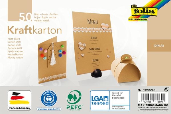 Folia Kraftkarton, 230g/m², DIN A5, 50 Blatt