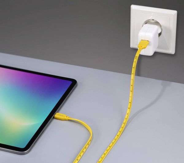 Produktbild: Renkforce USB-Kabel USB 2.0 USB-C&reg; Stecker, USB-A Stecker 1.00 m Gelb Ma&szlig;-Aufdruck (metrisch) RF-6721076