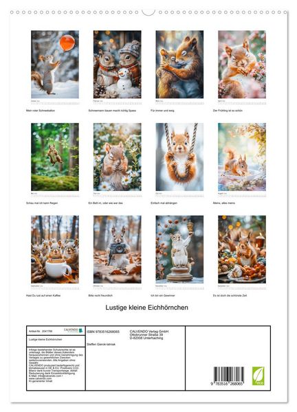 Produktbild: Lustige kleine Eichh&ouml;rnchen (hochwertiger Premium Wandkalender 2026 DIN A2 hoch), Kunstdruck in Hochglanz