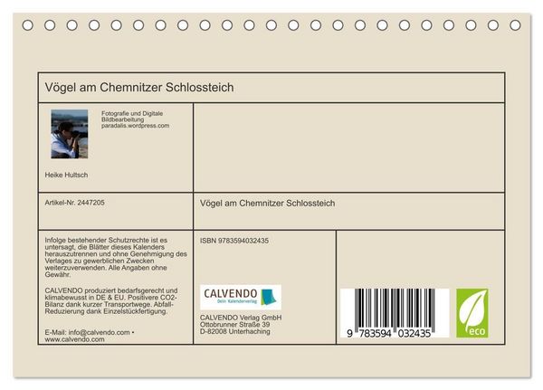 Produktbild: V&ouml;gel am Chemnitzer Schlossteich (Tischkalender 2027 DIN A5 quer), CALVENDO Monatskalender