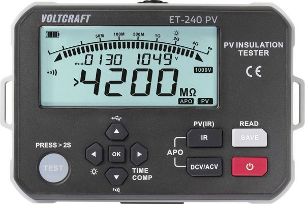 Produktbild: VOLTCRAFT ET-240 PV Isolationsmessger&auml;t 125 V, 250 V, 500 V, 1000V 4000 MΩ