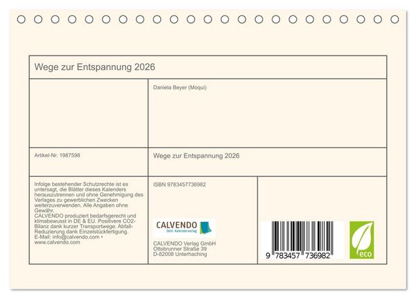 Produktbild: Wege zur Entspannung 2026 (Tischkalender 2026 DIN A5 quer), CALVENDO Monatskalender