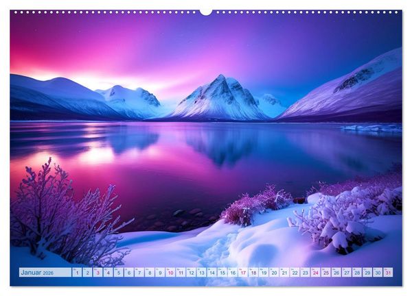 Produktbild: Traumhafte Polarlichter . Licht, Schnee und Eis hoch im Norden (hochwertiger Premium Wandkalender 2026 DIN A2 quer), Kunstdruck in Hochglanz