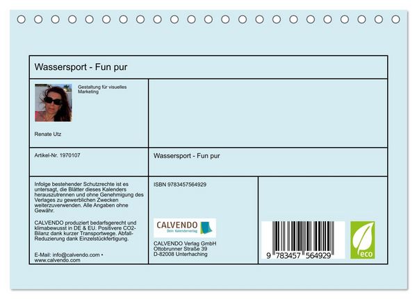 Produktbild: Wassersport - Fun pur (Tischkalender 2026 DIN A5 quer), CALVENDO Monatskalender
