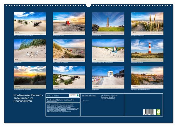 Produktbild: Nordseeinsel Borkum - Inselrausch im Hochseeklima (Wandkalender 2026 DIN A2 quer), CALVENDO Monatskalender