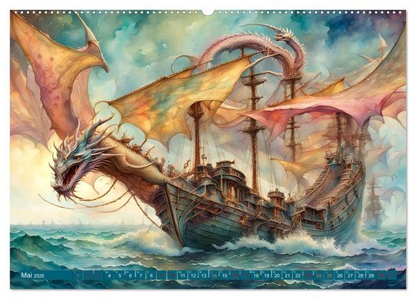Produktbild: Fantasie-Drachensegelschiffe (Wandkalender 2026 DIN A2 quer), CALVENDO Monatskalender