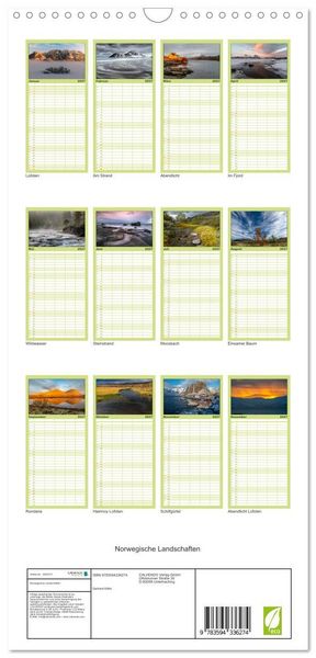 Produktbild: Familienplaner 2027 - Norwegische Landschaften mit 5 Spalten (Wandkalender, 21 x 45 cm) CALVENDO
