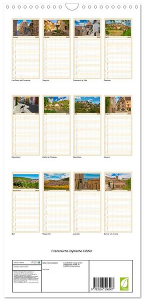 Produktbild: Familienplaner 2026 - Frankreichs idyllische D&ouml;rfer mit 5 Spalten (Wandkalender, 21 x 45 cm) CALVENDO