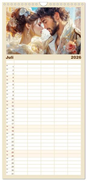 Produktbild: Familienplaner 2026 - Zarte anmutige Romanzen mit 5 Spalten (Wandkalender, 21 x 45 cm) CALVENDO