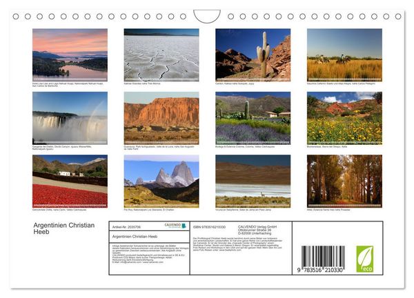 Produktbild: Argentinien Christian Heeb (Wandkalender 2026 DIN A4 quer), CALVENDO Monatskalender
