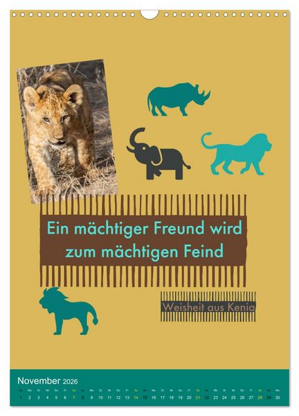 Produktbild: Kenia..mit einem Hauch Poesie - Weisheiten und Zitate (Wandkalender 2026 DIN A3 hoch), CALVENDO Monatskalender