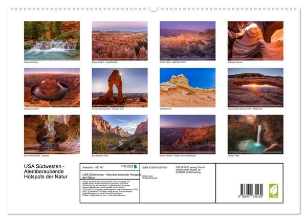 Produktbild: USA S&uuml;dwesten - Atemberaubende Hotspots der Natur (Wandkalender 2026 DIN A2 quer), CALVENDO Monatskalender