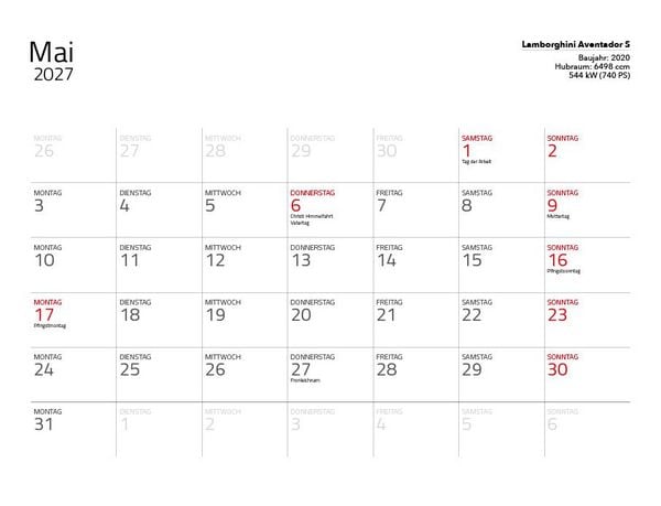 Produktbild: Supersportwagen 2027 &ndash; Eintragkalender