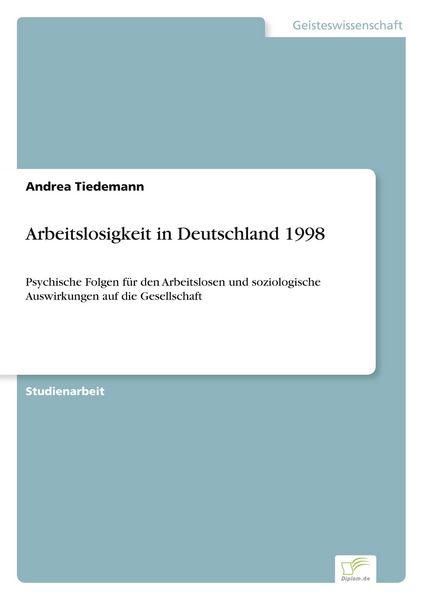 Produktbild: Arbeitslosigkeit in Deutschland 1998
