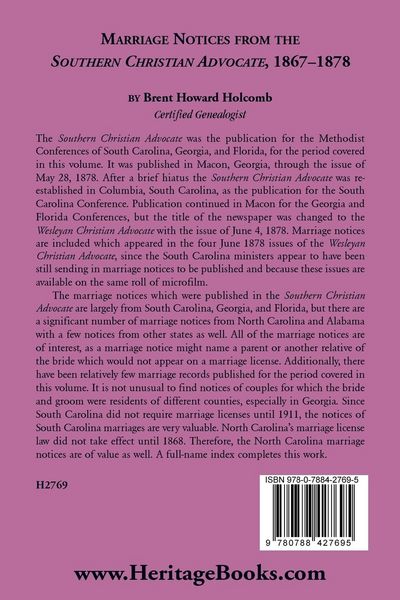 Produktbild: Marriage Notices from the Southern Christian Advocate, 1867-1878