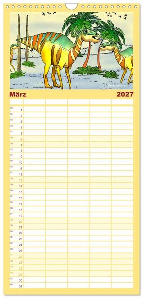Produktbild: Familienplaner 2027 - Die Welt der Dinos mit 5 Spalten (Wandkalender, 21 x 45 cm) CALVENDO