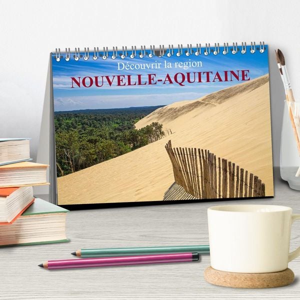 Produktbild: D&eacute;couvrir la r&eacute;gion Nouvelle-Aquitaine (Calendrier de bureau 2026 DIN A5 vertical), CALVENDO calendrier mensuel